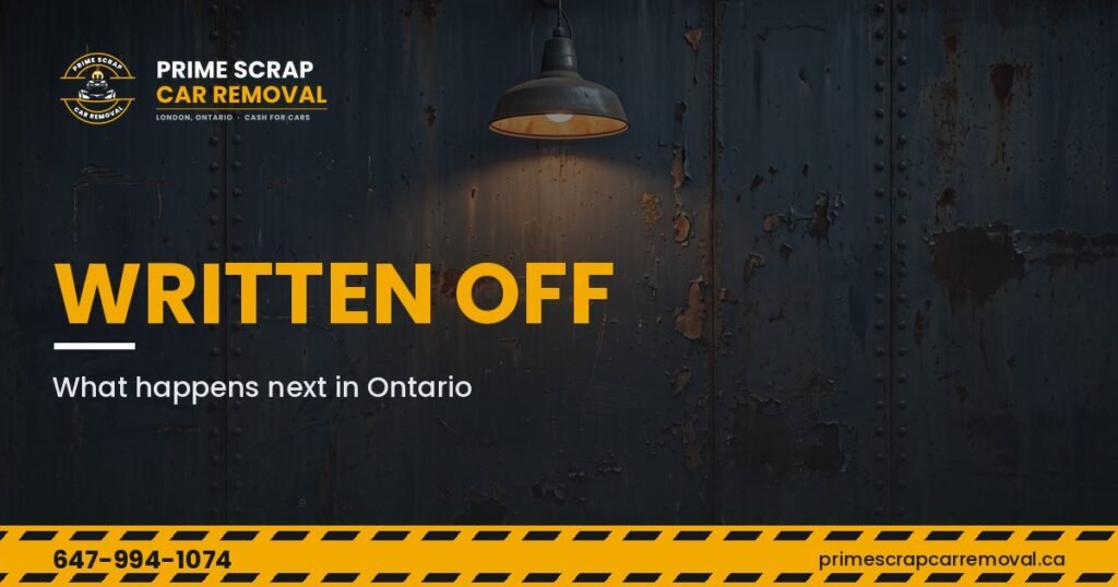 Prime Scrap Car Removal guide graphic: Written Off - what happens next in Ontario